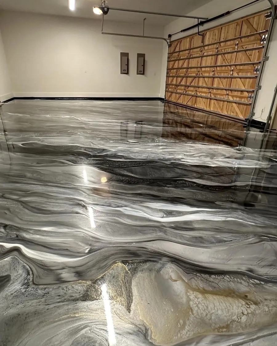 Metallic epoxy floor with 3D swirl finish in NW Arkansas by Procoat Epoxy Coatings