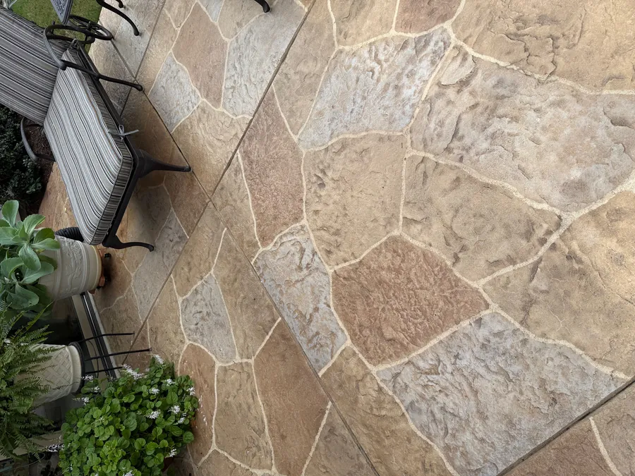 Stamped stone concrete overlay patio in NW Arkansas by Procoat